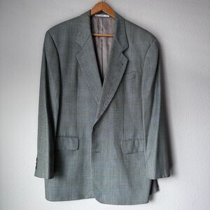 Hugo Boss Saks Fifth Avenue Men's Blazer Plaid 2 Button Shoulder Pads Green Gray